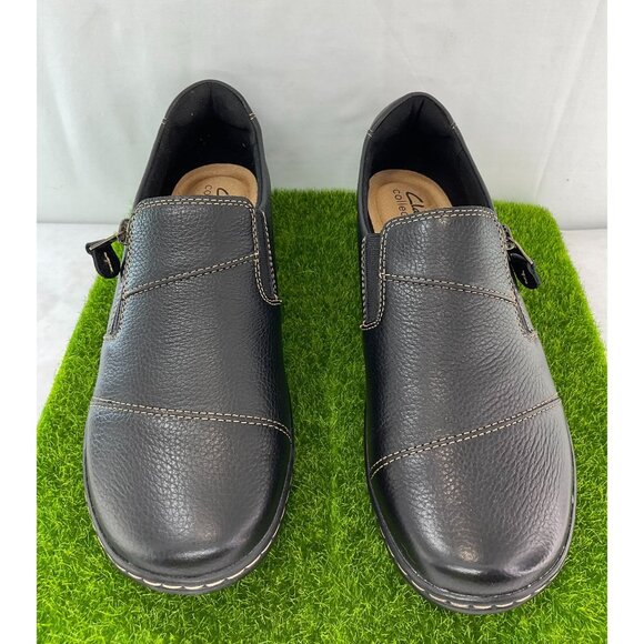 New Clarks Womens Leather Slip-On Comfort Shoes Size 9 Black - Picture 6 of 8
